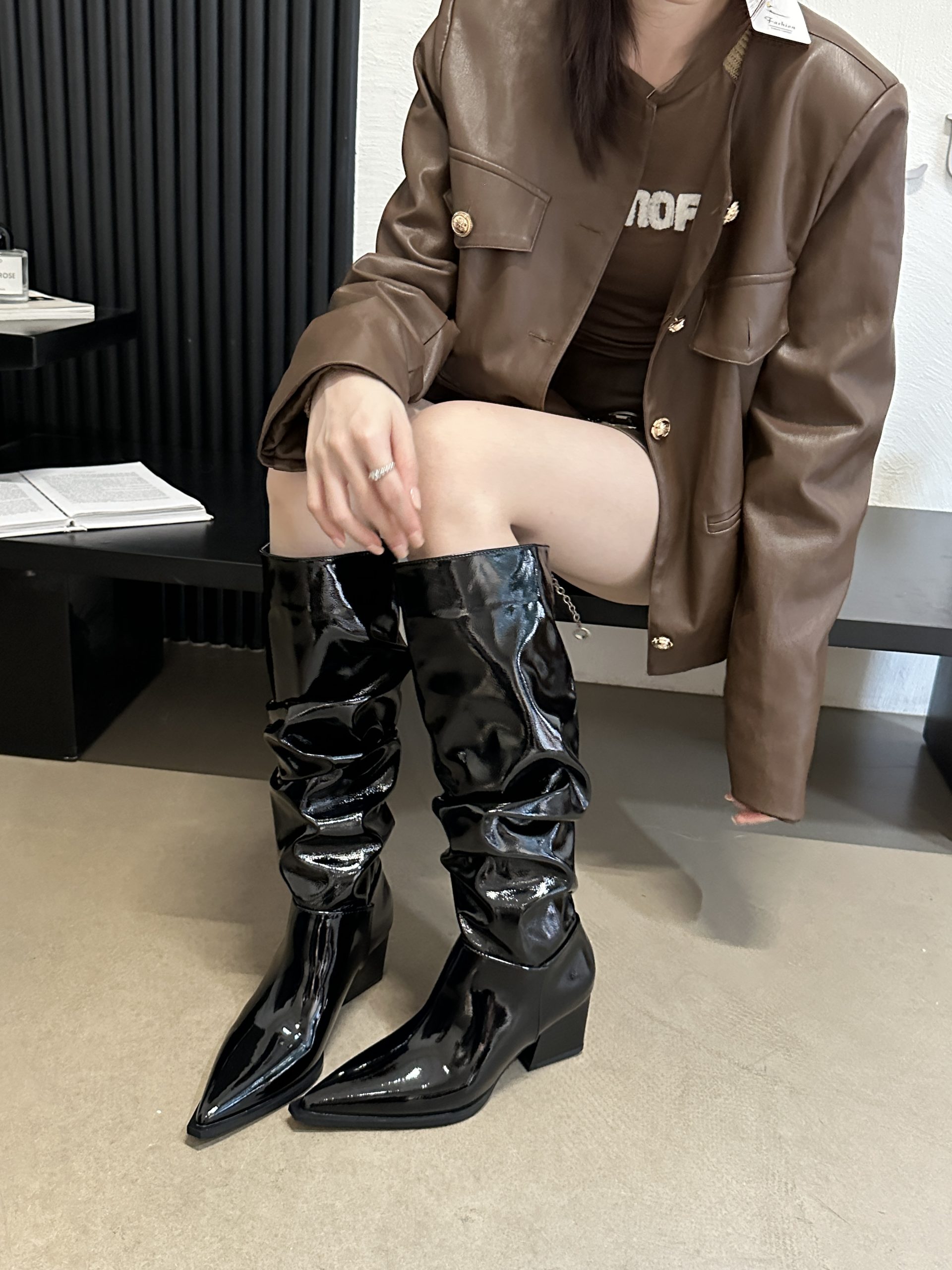 2024 Autumn Pointed Toe Chunky Heel Tall Boots for Women European and American Style Folded Riding Boots Over Knee High Boots - Image 3