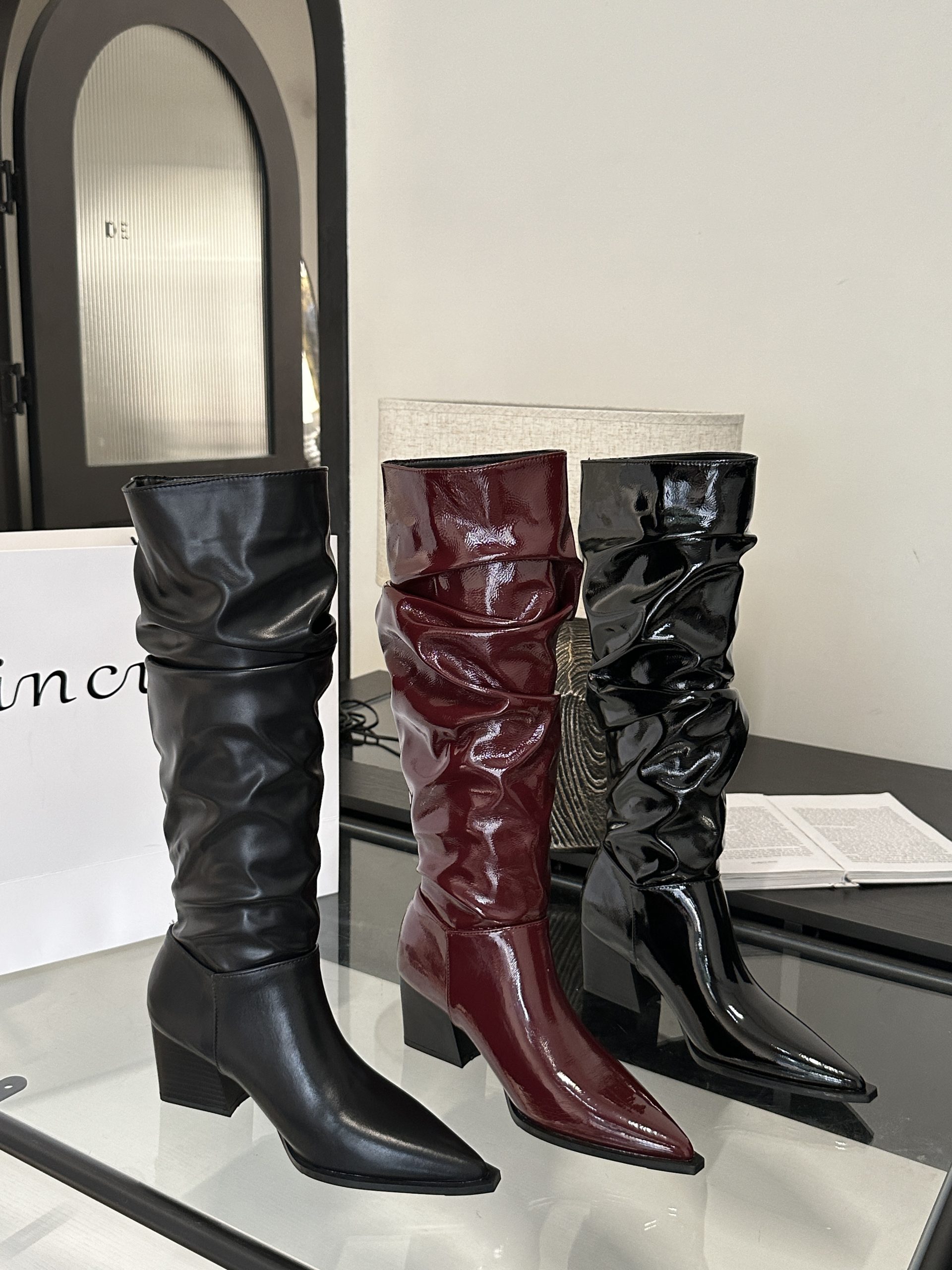 2024 Autumn Pointed Toe Chunky Heel Tall Boots for Women European and American Style Folded Riding Boots Over Knee High Boots - Image 4