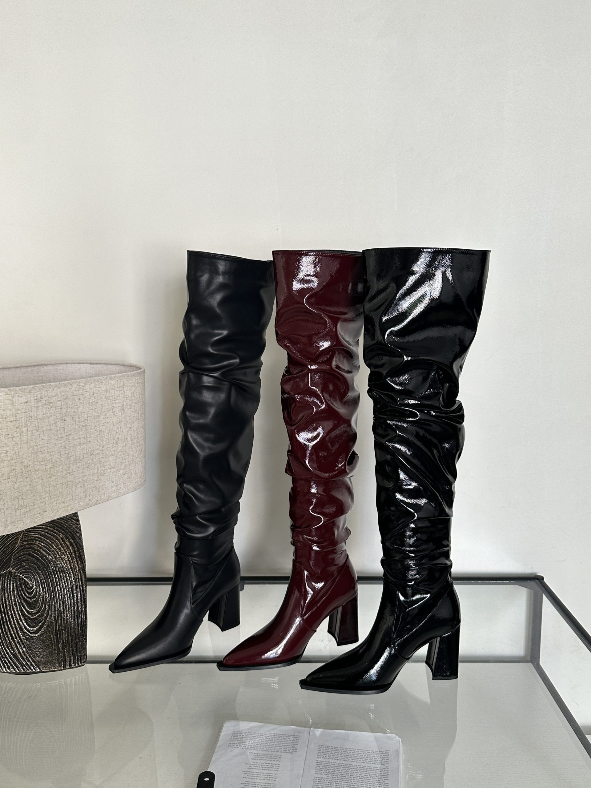 2024 BUBUFLY Women's Over Knee Patent Leather Punk Chunky Heel Boots - Image 4