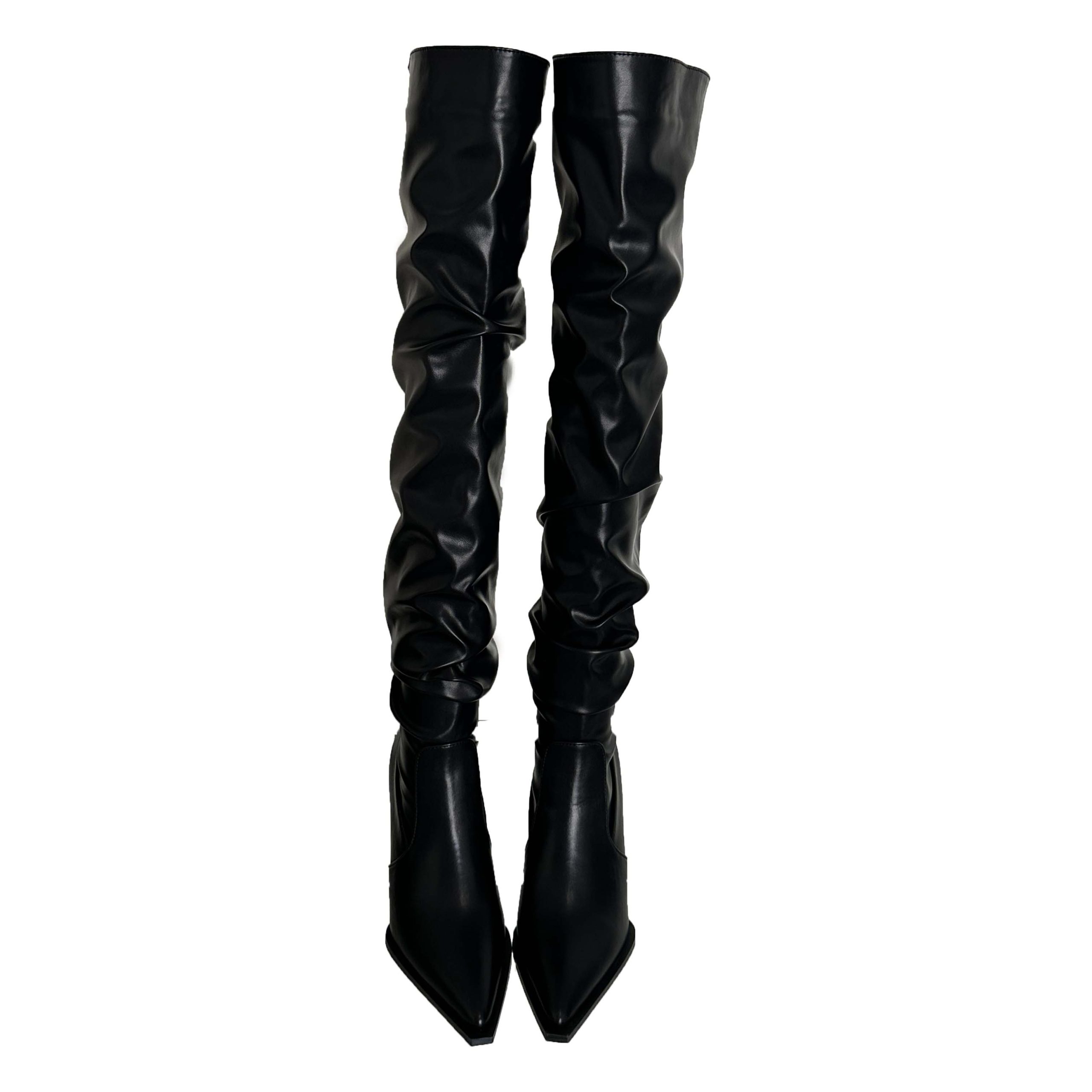 2024 BUBUFLY Women's Over Knee Patent Leather Punk Chunky Heel Boots - Image 5