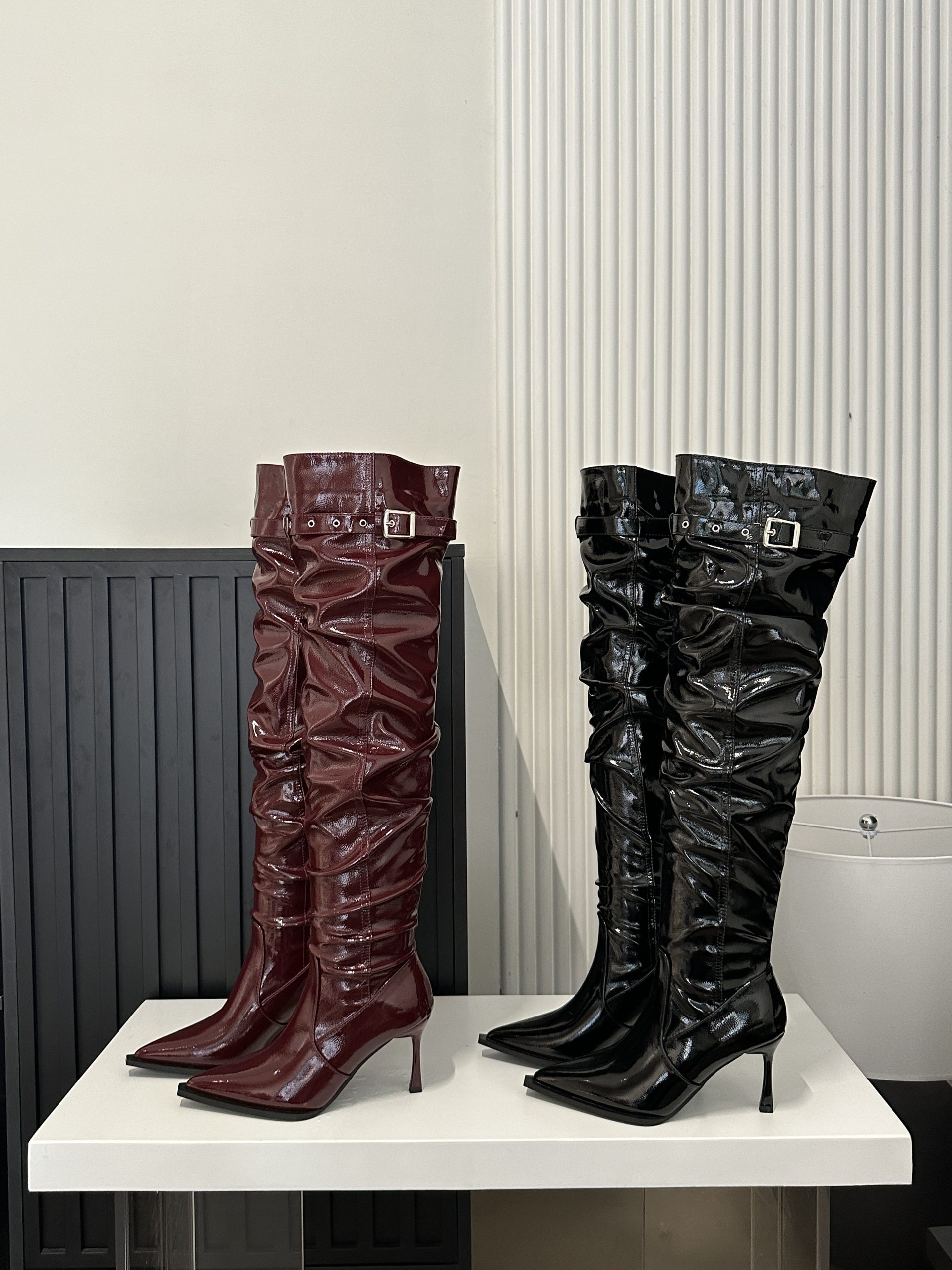 BUBUFLY Patent Leather Over Knee Boots Women 2024 Autumn Winter 7cm High Heel Fashion Tall Boots - Image 4