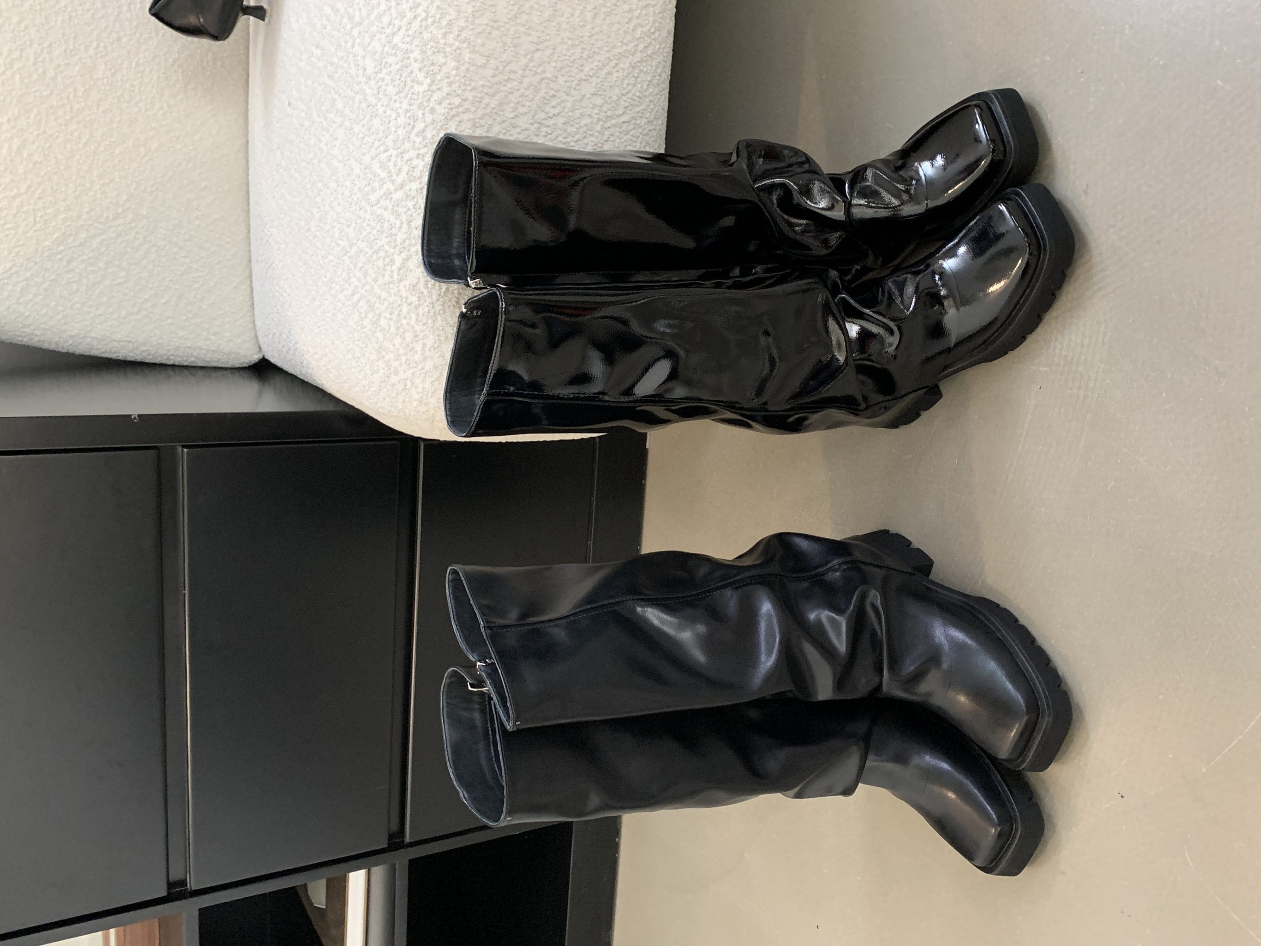 BUBUFLY Women's Patent Leather High-Top Riding Boots 2024 Autumn Winter Chunky Heel Square Toe Korean Style - Image 4