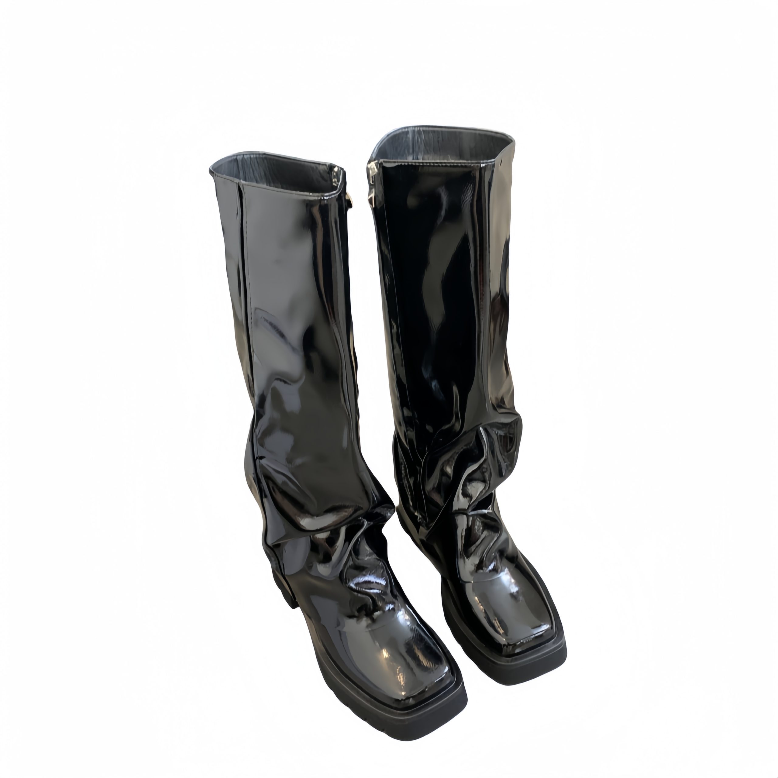 BUBUFLY Women's Patent Leather High-Top Riding Boots 2024 Autumn Winter Chunky Heel Square Toe Korean Style - Image 5