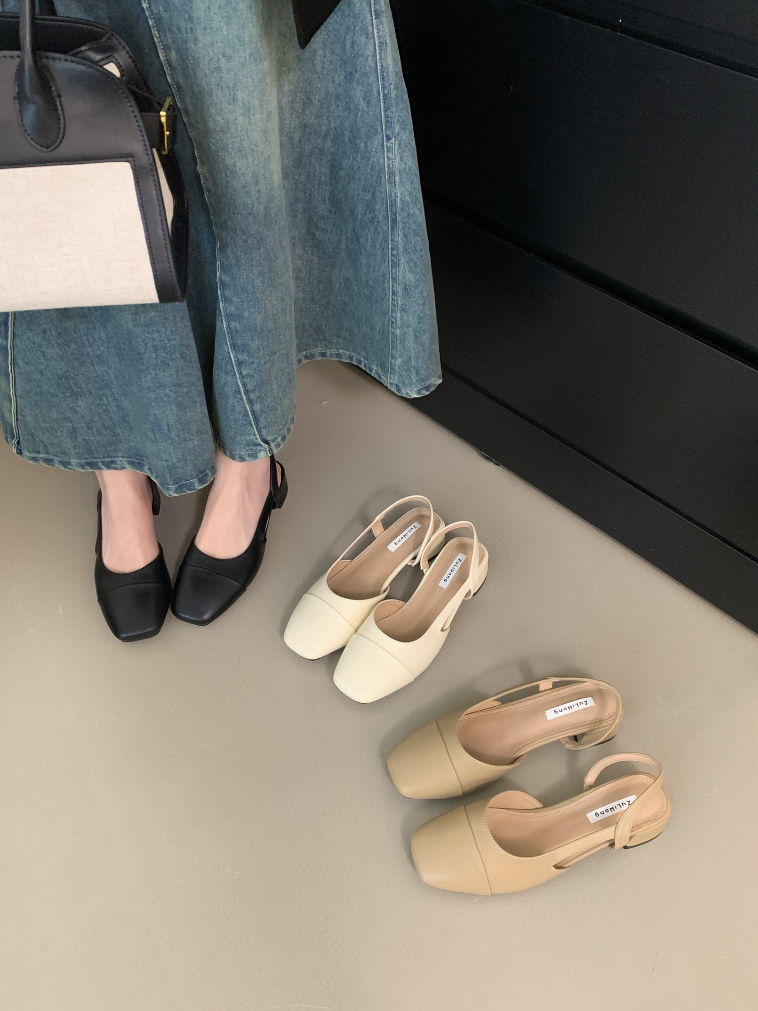 2025 New Spring Women's Mary Jane Shoes Simple French Style Beige Black Khaki Chunky Heel Commuter Shoes