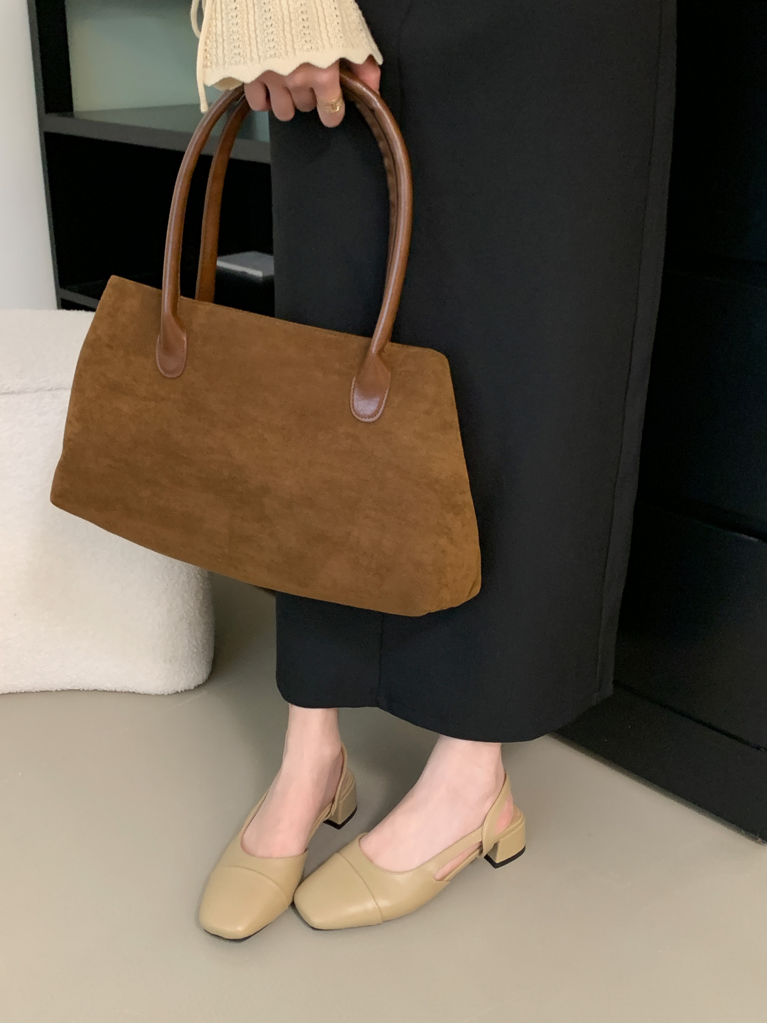 2025 New Spring Women's Mary Jane Shoes Simple French Style Beige Black Khaki Chunky Heel Commuter Shoes - Image 2