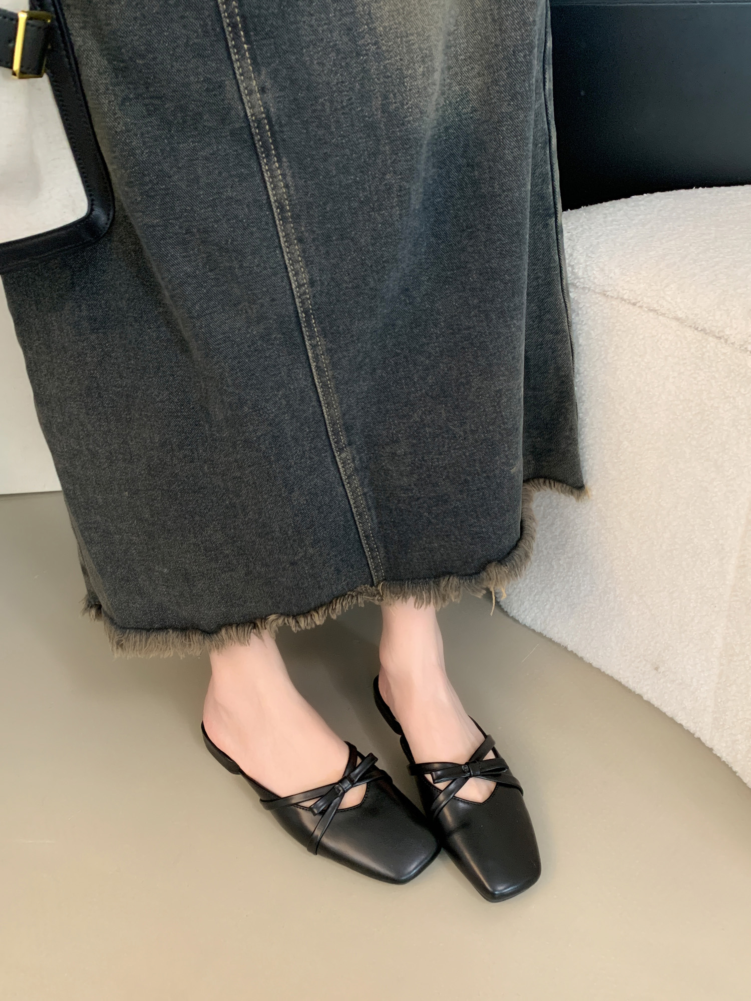 Women's Bow Mary Jane Slipper Low Heel Square Toe Soft Comfort Slip-On Spring 2025 - Image 4