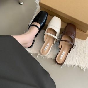 French Rhinestone Mary Jane Mule Shoes for Women Spring Summer Low Heel Square Toe Slip On Dress Shoes