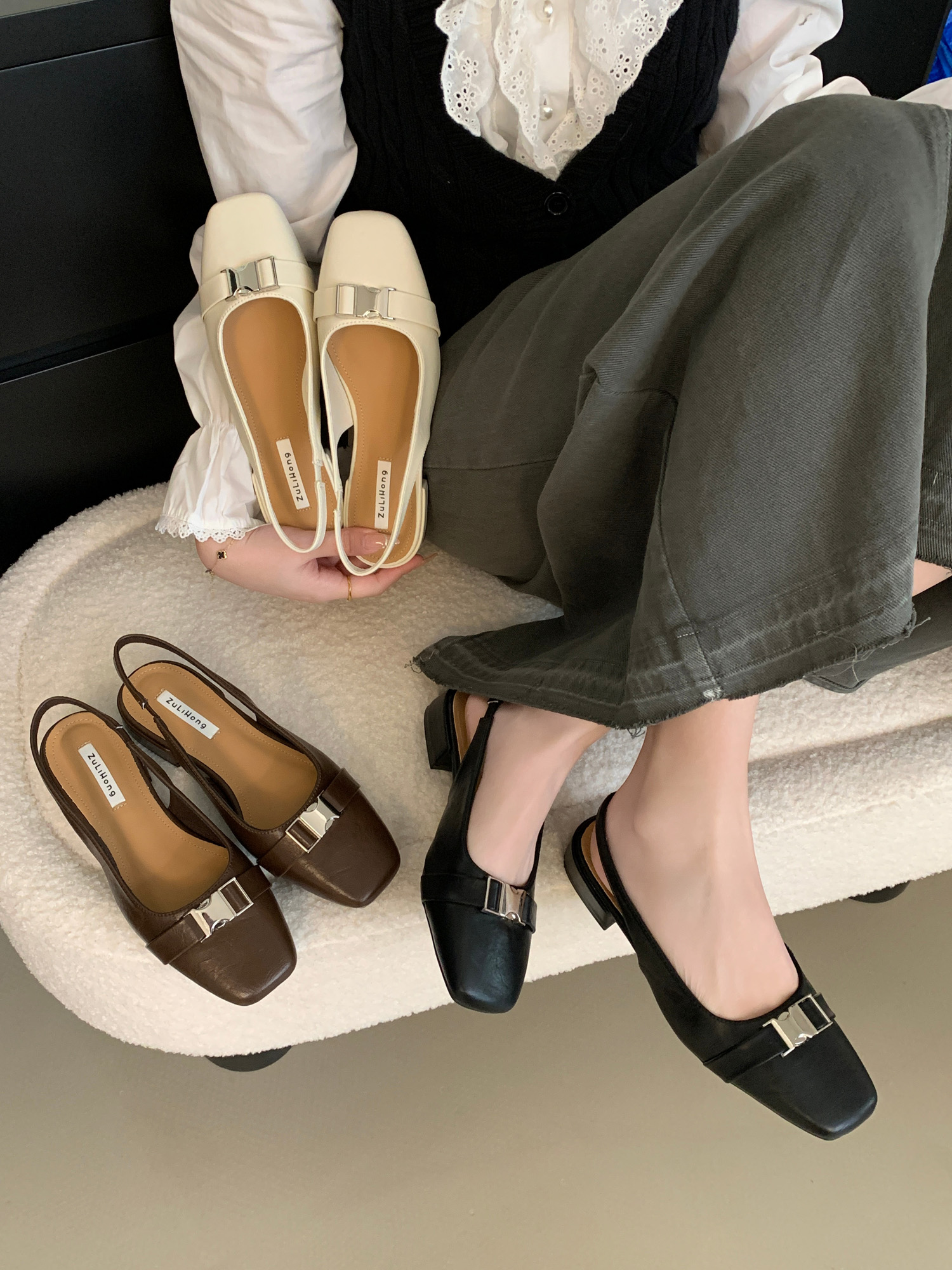 2025 Spring New Chinese Style Mary Jane Shoes with Metal Buckle Chunky Heel for Women Low Top Comfortable Office Fashion