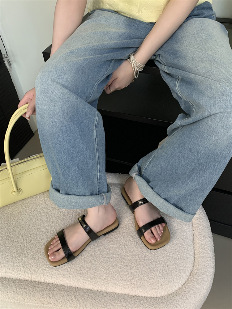 Summer Square Toe Open Toe Fashion Slippers for Women 2025 Retro Flat Beach Sandals - Image 3