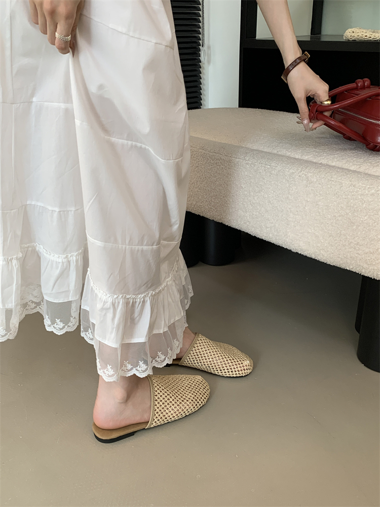 Woven Mesh Toe-Covered Slippers for Women Summer 2025 Flat Retro Roman Sandals - Image 3