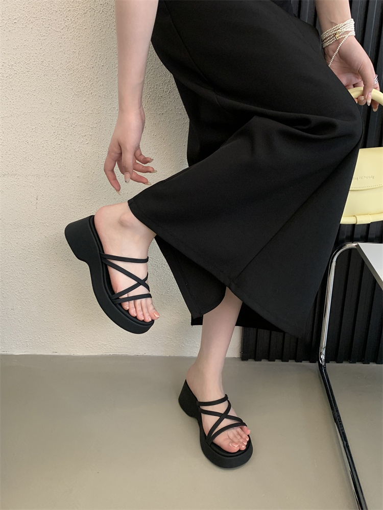 Women's Summer Platform Slippers with Height Increase, Black White Lemon Yellow, Korean Style - Image 4