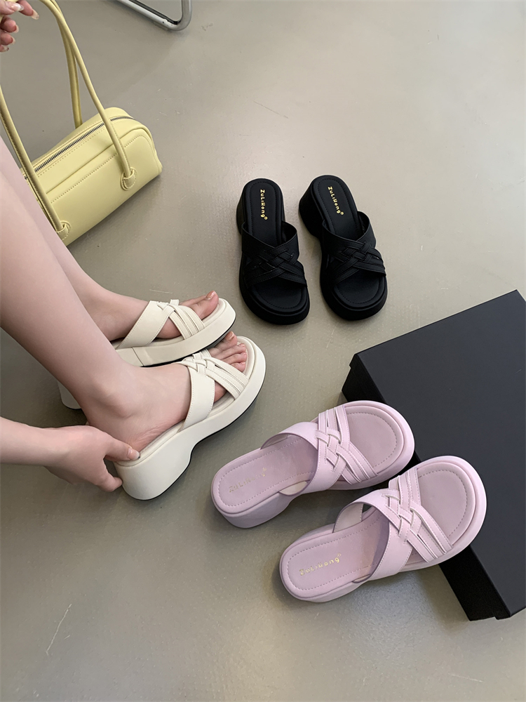 Platform Thick Sole Slippers for Women Summer 2025 New Style Short Height Increasing Comfortable High Heel Sandals Slippers