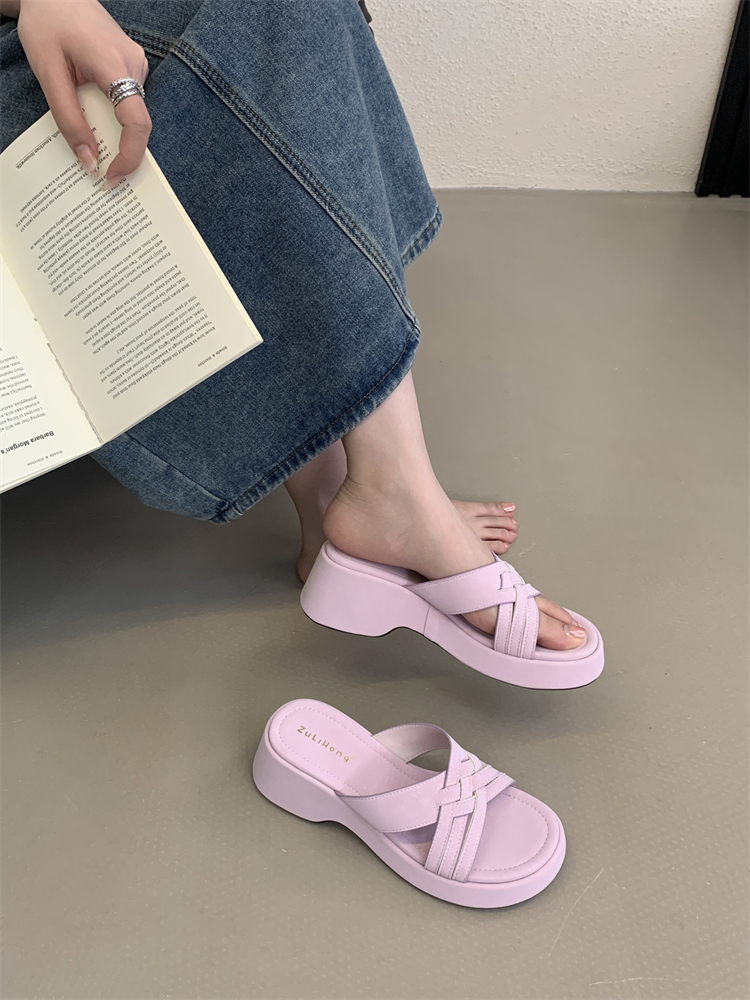 Platform Thick Sole Slippers for Women Summer 2025 New Style Short Height Increasing Comfortable High Heel Sandals Slippers - Image 3