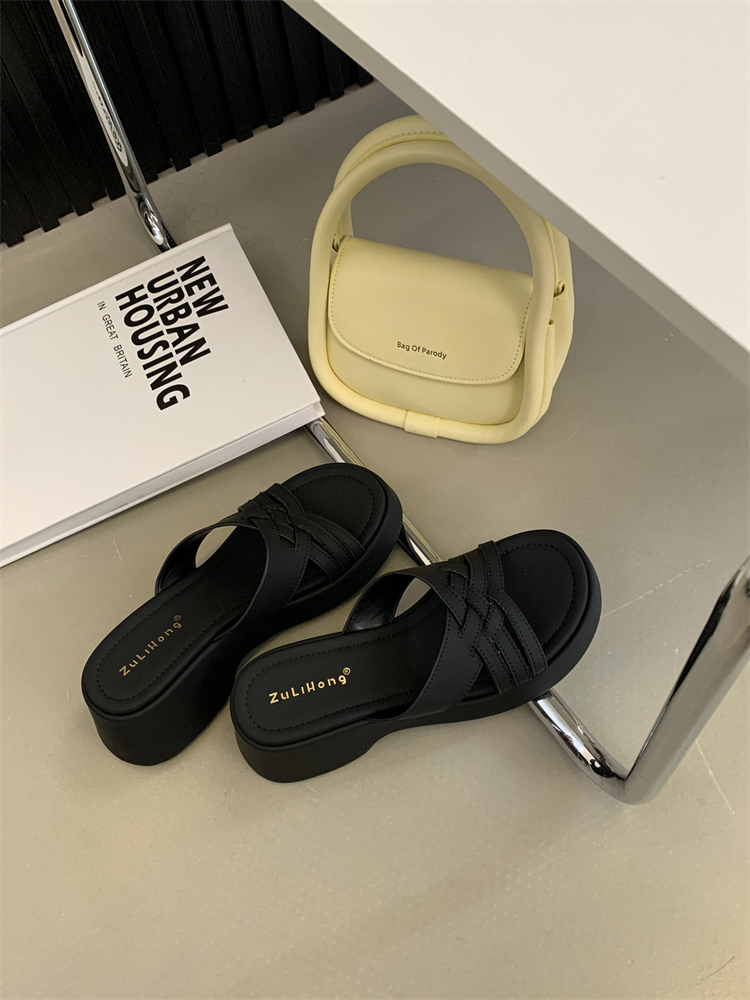 Platform Thick Sole Slippers for Women Summer 2025 New Style Short Height Increasing Comfortable High Heel Sandals Slippers - Image 4