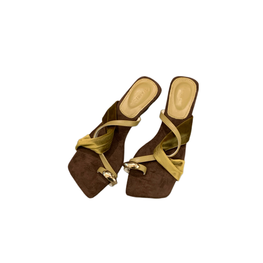 2026 Summer New French Square Toe Strap Sandals Women Wedge Heel Velvet Versatile Casual Slippers - Image 5